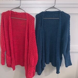 Cozy Knit Open-Front Cardigan Sweater - Pink and Blue Bundle